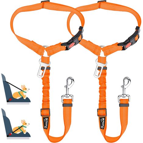 2 Voiture Ceinture de Securite pour Chien, Réglable Ceinture de Sécurité (Orange, 2 Packs) (1/5)