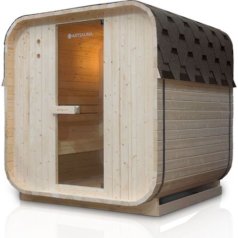 Sauna a botte quadrata Nolvik L Sauna a botte con stufa e set di accessori per il giardino