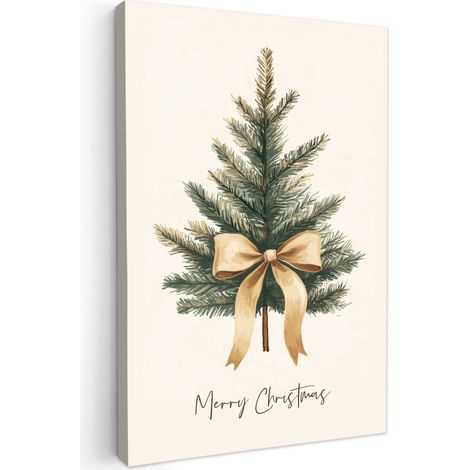 CUADRO EN LIENZO Árbol de Navidad - Navidad - Feliz Navidad - Beige Decoracion Pared Salon 20x30 cm