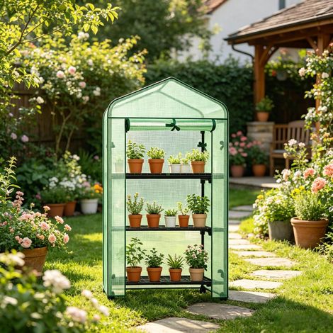 Petite serre de jardin 70x50x131 cm en PE et acier vert, facile à monter pour balcon FloraGrace (1/5)