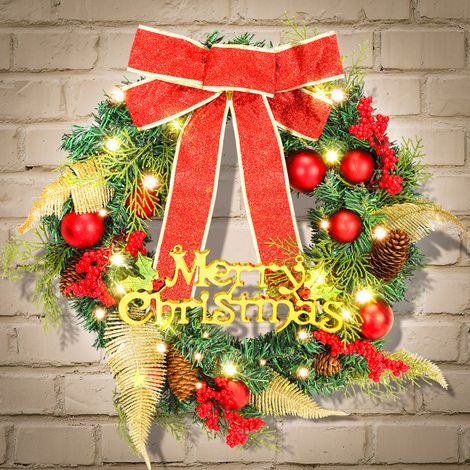 SWANEW Ghirlanda Natalizia 45cm Christmas Wreath 50 LEDS con Campane Ghirlanda Artificiale Ghirlanda di Buon Natale Regalo di Natale (1/5)