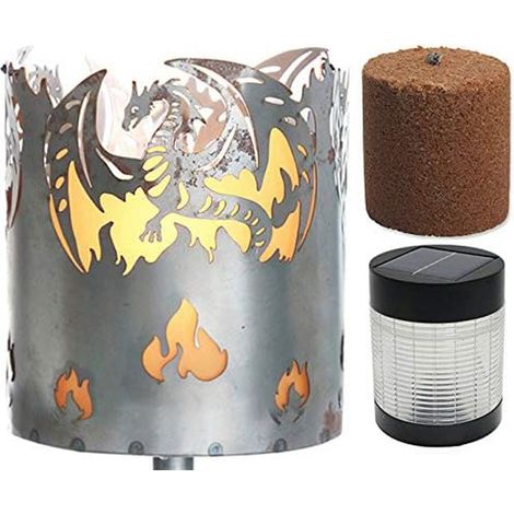Torche de jardin en forme de dragon avec brasero en métal et poignée, lampe solaire à LED
