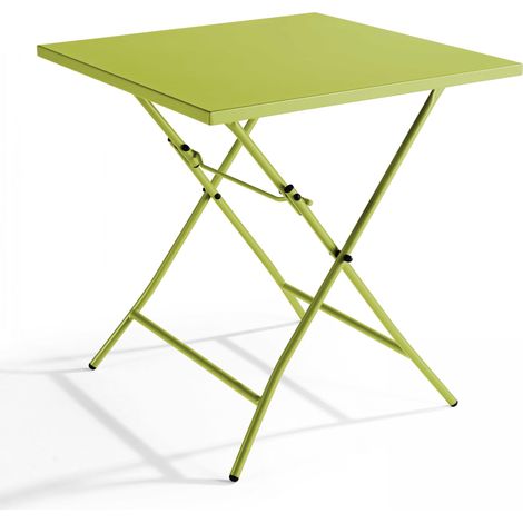 Table de jardin pliante carrée en acier vert - Palavas (1/4)