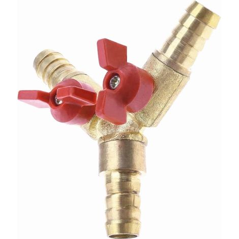 1 raccord de tuyau Y à 3 voies - Robinet à boisseau sphérique en laiton - Répartiteur - Laiton et alliage de zinc - Pour robinet de menuisier, eau, gaz - 8 mm (1/5)
