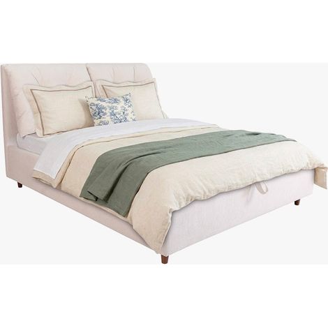 SORA Lit double en tissu beige avec coffre 160x200 cm (1/5)