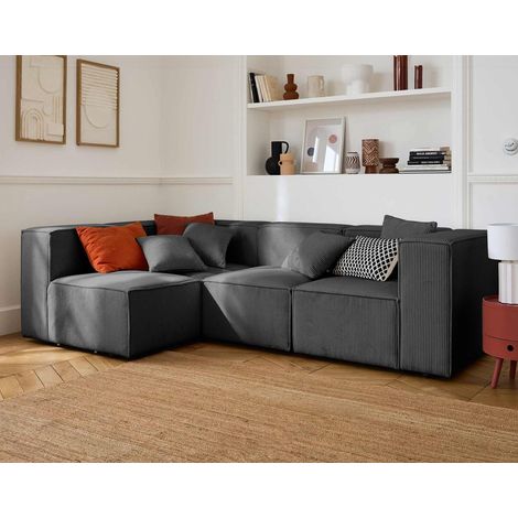 Arty - modulares ecksofa links 5-sitzer - cord - dunkelgrau