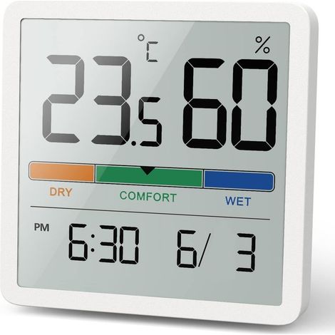 Hygrometer Thermometer indoor, thermometer digital of office with monitor of temperature and moisture, thermometer atmosphere to gauge moisture precise with clock(White) (1/5)