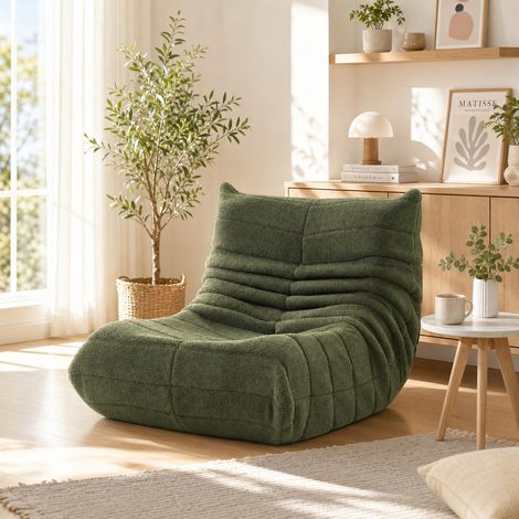 Fauteuil relax en velours vert, chaise longue inclinable ergonomique, siège confortable pour salon ou chambre, design moderne minimaliste pour détente et lecture