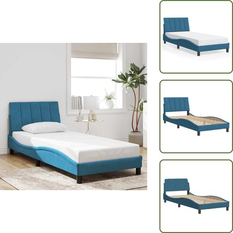 Oreiller de tête de lit - vidaXL Cadre de lit sans matelas Hanko bleu 90x190 cm velours - Matelas (1/5)