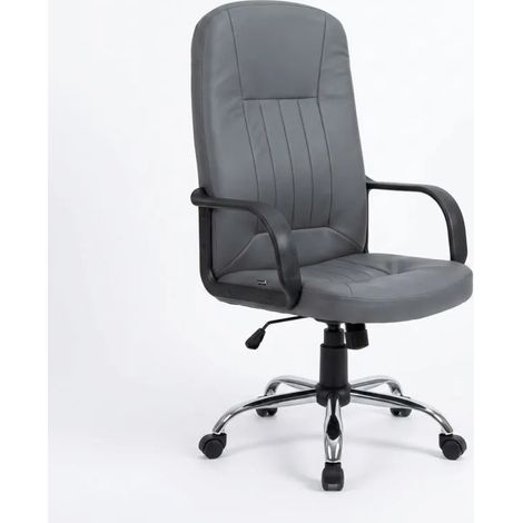 Fauteuil de bureau pivotant en simili gris et pieds chromés – WILLA (1/5)