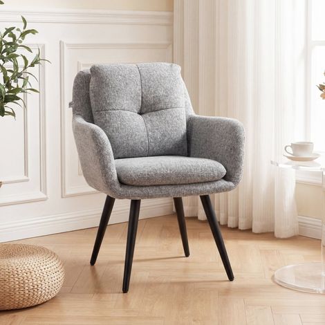 Poltrona moderna 65x72x86 cm in metallo e tessuto grigio chiaro con braccioli FloraGrace (1/5)