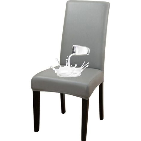 Housse de chaise lot de 2, protège-siège en cuir PU imperméable, housse amovible et lavable pour cuisine et table, gris. (1/5)