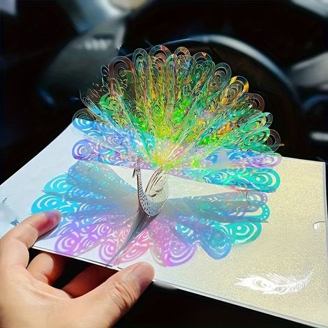 Cartes de vœux universelles 3D stylées pour anniversaires, emménagements, départs en retraite, anniversaires et expressions de gratitude Paon déployant sa queue (avec carte de message + enveloppe) (1/5)