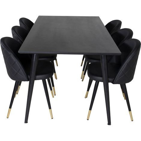 Dipp180x90BLBL ensemble table, table noir et 6 Velvet chaises Similicuir PU noir. (1/5)