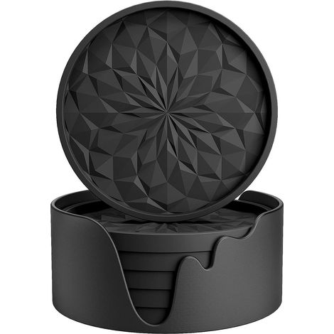 Posavasos de silicona con soporte - Juego de 6 - Posavasos de cristal - Juego de posavasos - Diseño de posavasos redondos - Posavasos para bebidas - Posavasos de mesa de cristal - Posavasos (1/3)