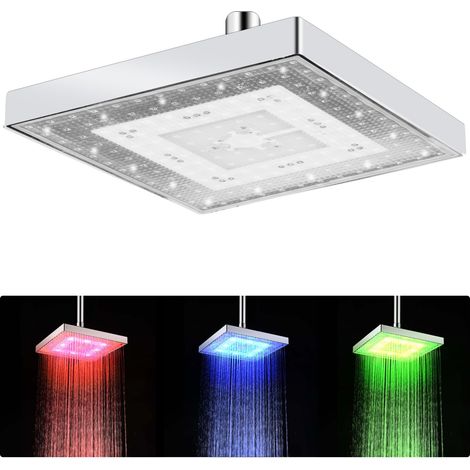 20 cm Duschkopf, LED-Regenduschkopf mit Temperaturregelung, 3 Farben, quadratischer Duschkopf mit hohem Durchfluss für das Badezimmer zu Hause