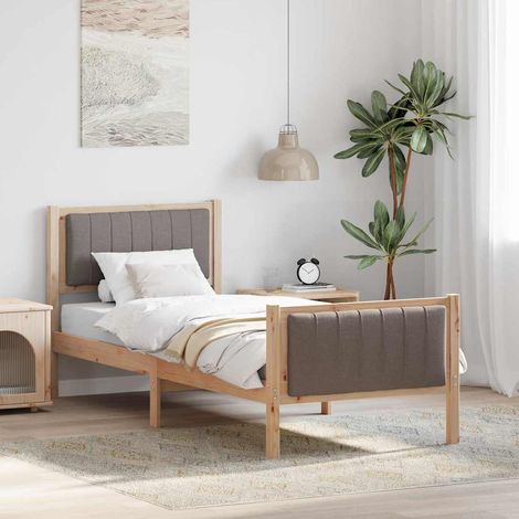 Bed frame Brown and taupe 75 x 190 cm Solid pine wood vidaXL (1/5)