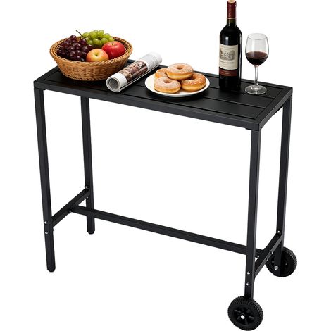 Table de bar extensible H99 cm résistante aux intempéries, roulettes et pieds réglables, structure métallique pour balcon terrasse (1/5)