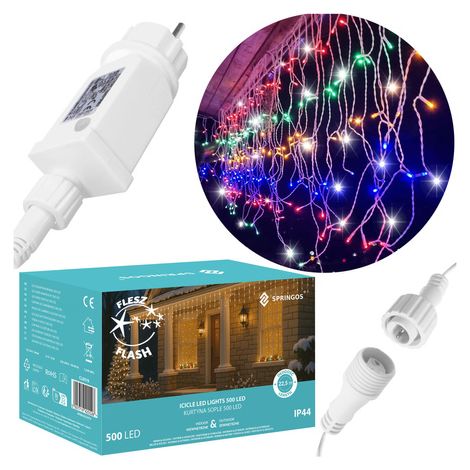 SPRINGOS Lichterkette 500 LED 22,5 m bunt Flash Funktion Stromversorgung Lichtervorhang Lichtdekoration Indoor Outdoor Weihnachten Weihnachtsdekoration LED-Leuchten LED-Lämpchen