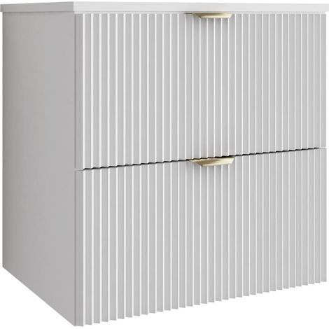 Mobile da bagno con frontale scanalato 60 cm con 2 cassetti, bianco, con maniglia dorata, 60 x 47 x 60 cm (1/5)