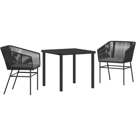 Ensemble table et chaises de jardin noires 3 pièces (1/5)