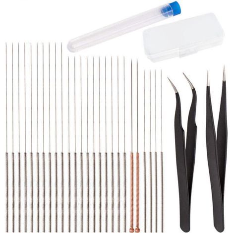 28-teiliges Düsenreinigungsnadel-Set für 3D-Drucker, Reinigungszubehör inklusive 26 Reinigungsnadeln (0,15 mm, 0,25 mm, 0,35 mm, 0,4 mm) und 2 Pinzetten (1/5)