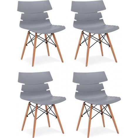 4 Chaises de Séjour Coque Grises Pieds Bois (1/2)