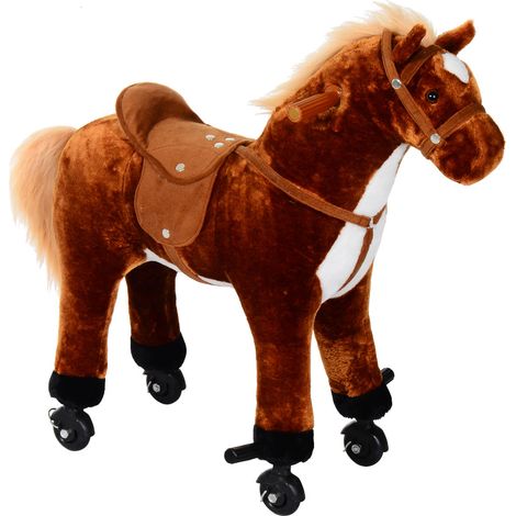 Cheval à bascule pour enfants de 2 ans et plus, avec roues, sons et structure en métal, charge maximale 60 kg, 65 x 28 x 75 cm, marron (1/5)