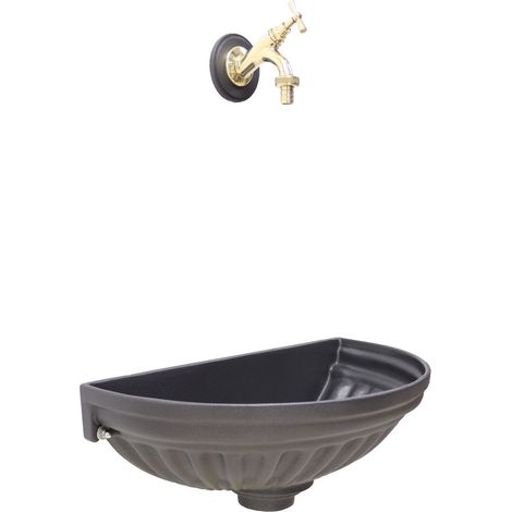 Fontana a muro Versilia colore grigio ghisa per casa e giardino con rubinetto in ottone a scelta:  lucido (1/2)