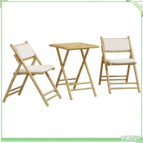 Ensemble de bistro - FAFEICY - 3208933 - pliant - bambou - coussins blanc crème (1/5)
