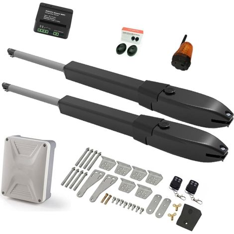 Kit d'ouvre-portes automatiques Batterie solaire Double bras opérateur de porte électrique ouvre-porte pivotant caméra IP WIFI télécommande manoir de ferme extérieur pour accessoires de portail coulis (1/5)