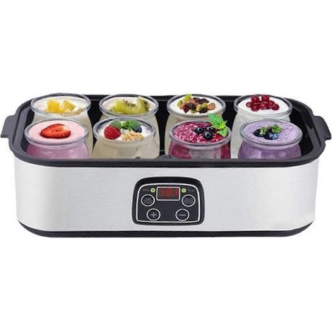Yaourtière automatique avec 8 pots en verre, machine électrique avec réglage de la température et du temps, prise américaine. (1/5)