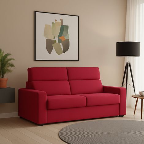 Divano Fisso 2 Posti Vialfre, Sfoderabile, Idrorepellente Made in Italy, Lavabile, 180x95x100h cm Rosso (1/4)