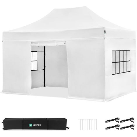 VONROC Tente de réception pliante 3x4,5 m blanche avec parois latérales easy up étanche UV 50+ SPT502XX (1/5)