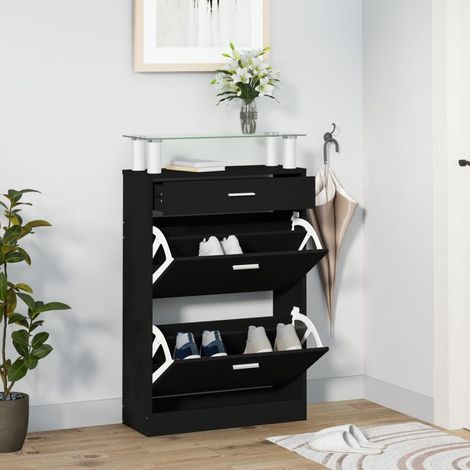 Armoire à chaussures Noir 63x24x104 cm Bois d'ingénierie vidaXL (1/5)