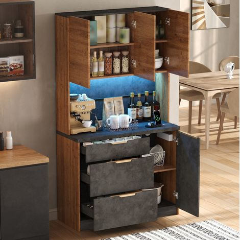Armadio alto da cucina 100 x 40 x 180 cm in MDF con LED, prese e vani - CHICFURN (1/5)