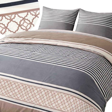 Baumwollbettwäsche 180x200, Satin, Baumwolle, klassische Streifen, Linien, Grau, Braun (1/5)