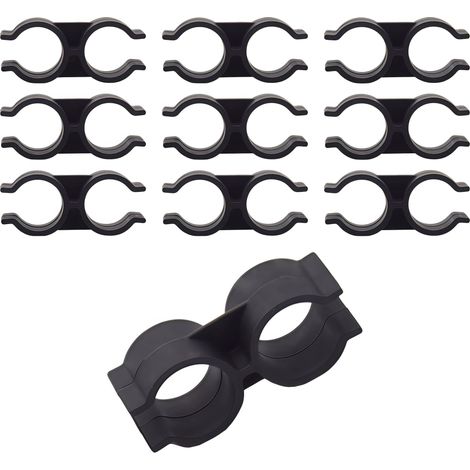 Lot de 20 colliers de serrage doubles en plastique noir - 25 mm - Pour barre d'étagère - Colliers de connexion - Accessoires de fixation - En plastique PVC - Connecteur de barre d'étagère (1/4)