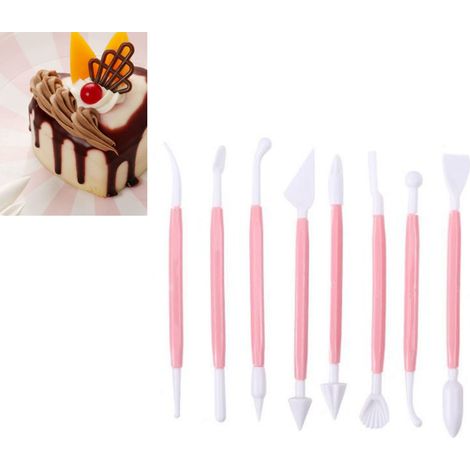 Lot de 8 Stylos à Graver Gâteau Rose Double Tête, Outil de Décoration Pâtisserie Manuel, Prise en Main Confortable, Kit de Sculpture Dessert (1/5)