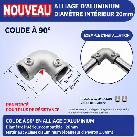Raccord coude en alliage d’aluminium pour tube rond de 20 mm 20mm 9 34 g – Livraison gratuite