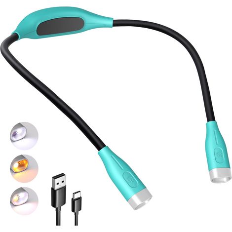 Lampe de lecture LED avec 3 modes de couleur, 3 niveaux de luminosité, lampe de lecture réglable pour lecture de nuit (vert) (1/5)