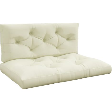 Coussin de siège extérieur 2 pièces capitonné pour palette, 120 x 80 x 12 cm, crème, tissu, confort épais pour terrasse et jardin CHICFURN (1/5)
