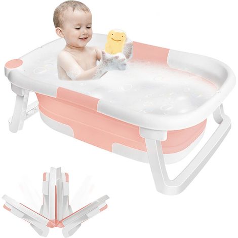 – Baignoire pliable bébé antidérapante – Portable et compacte – Matériaux non toxiques – Pour bébés de 0 à 24 mois – Couleur rose (1/5)