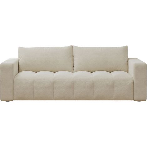 Sofá cama de 3 plazas con cofre de bouclé beige. CANTERBURY