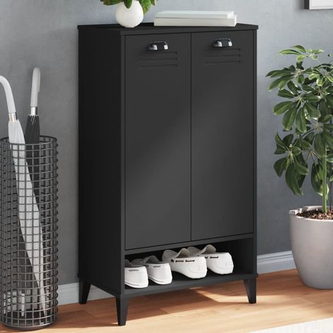 Armoire à chaussures VIKEN noire en bois d'ingénierie 60 x 35 x 107 cm avec 1 étagère ouverte et 2 portes, jusqu’à 10 paires (1/5)