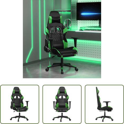 vidaXL Gamingstuhl Kunstleder - Gaming-Stuhl mit Fußstütze Schwarz und Grün Kunstleder (1/5)