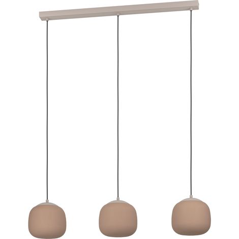 EGLO Hängelampe Cominio, 3-flammige Pendelleuchte über Esstisch, Esszimmerlampe aus satiniertem Glas in Sandfarben und Metall in Taupe, Hängeleuchte mit E27 Fassung, 88,5 cm (1/5)