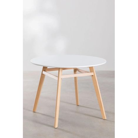 ORION91oficial® - Mesa Redonda (Ø100 x 76cm) Blanca 4 Patas Redonda Madera de Haya, Estilo Nórdico, Bar,Restaurante,Hostelería,Comedor,Salón,Cocina,Teletrabajo,Oficina,Terraza - spaziOrion91