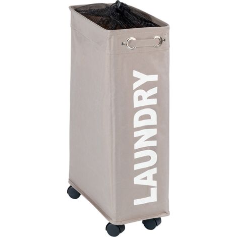 Wenko – Panier à linge taupe 43L – Polyester durable – 4 roulettes – Dimensions 18,5 x 60 x 40 cm – Rangement pour petits espaces (1/6)