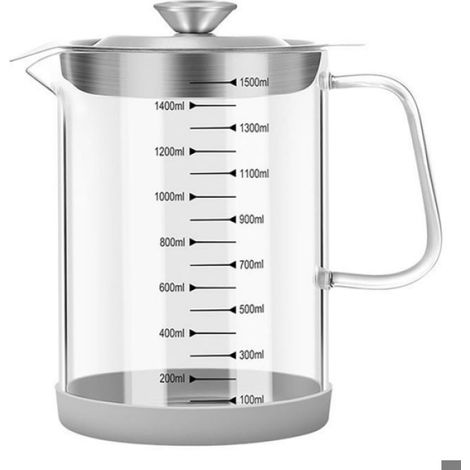 Pot à Huile - Verre Trempé avec Filtre Intégré et Échelle de Mesure - Pour Filtration et Réutilisation d'Huile de Cuisine - 1 Pièce (1/5)